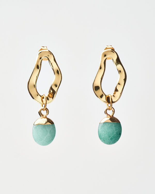 Light Blue Jade Drop Earrings with Textured Gold Hoops